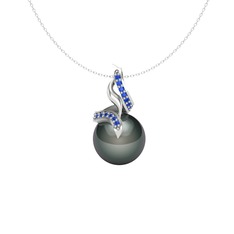 Kraliyet İnci Kolye - Siyah inci ve lab safir 925 ayar gümüş kolye (40 cm gümüş rolo zincir) #tvr1qs