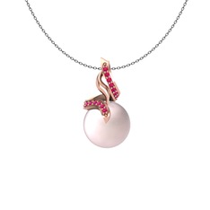 Kraliyet İnci Kolye - Pembe inci ve rodolit garnet 8 ayar rose altın kolye (40 cm gümüş rolo zincir) #uvnnvn