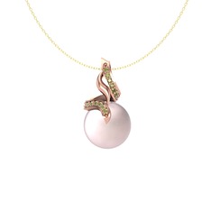 Kraliyet İnci Kolye - Pembe inci ve peridot 14 ayar rose altın kolye (40 cm gümüş rolo zincir) #uz4iji