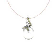 Kraliyet İnci Kolye - Inci ve peridot 925 ayar gümüş kolye (40 cm rose altın rolo zincir) #v614yl