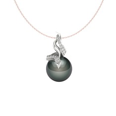 Kraliyet İnci Kolye - Siyah inci ve swarovski 925 ayar gümüş kolye (40 cm rose altın rolo zincir) #xf3dv8
