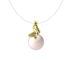 Pembe inci ve dumanlı kuvars 925 ayar altın kaplama gümüş kolye (40 cm beyaz altın rolo zincir)