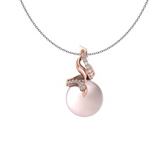 Pembe inci ve pırlanta 14 ayar rose altın kolye (0.2288 karat, 40 cm gümüş rolo zincir)