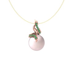 Kraliyet İnci Kolye - Pembe inci ve yeşil kuvars 8 ayar rose altın kolye (40 cm gümüş rolo zincir) #xx5hrh