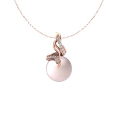 Pembe inci ve pırlanta 18 ayar rose altın kolye (0.2288 karat, 40 cm rose altın rolo zincir)