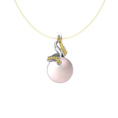 Kraliyet İnci Kolye - Pembe inci ve sitrin 925 ayar gümüş kolye (40 cm altın rolo zincir) #yeirq0