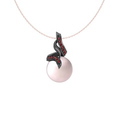 Kraliyet İnci Kolye - Pembe inci ve garnet 925 ayar siyah rodyum kaplama gümüş kolye (40 cm rose altın rolo zincir) #z3kbsd
