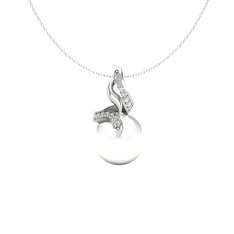 Kraliyet İnci Kolye - Inci ve swarovski 8 ayar beyaz altın kolye (40 cm beyaz altın rolo zincir) #znzzm4