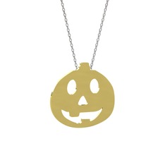 Balkabağı Emoji Kolye - 18 ayar altın kolye (40 cm beyaz altın rolo zincir) #12ka0ok