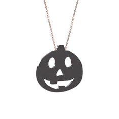 Balkabağı Emoji Kolye - 925 ayar siyah rodyum kaplama gümüş kolye (40 cm gümüş rolo zincir) #3hhn5s