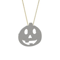 Balkabağı Emoji Kolye - 18 ayar beyaz altın kolye (40 cm gümüş rolo zincir) #bxfhex