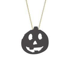 Balkabağı Emoji Kolye - 925 ayar siyah rodyum kaplama gümüş kolye (40 cm altın rolo zincir) #pf8p16