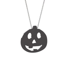 Balkabağı Emoji Kolye - 925 ayar siyah rodyum kaplama gümüş kolye (40 cm gümüş rolo zincir) #u279et
