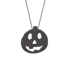 Balkabağı Emoji Kolye - 925 ayar siyah rodyum kaplama gümüş kolye (40 cm gümüş rolo zincir) #yaibdi