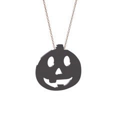 Balkabağı Emoji Kolye - 925 ayar siyah rodyum kaplama gümüş kolye (40 cm rose altın rolo zincir) #yoe03z