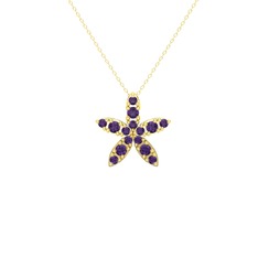 Yasemin Çiçeği Kolye - Ametist 14 ayar altın kolye (40 cm altın rolo zincir) #10tb7ck