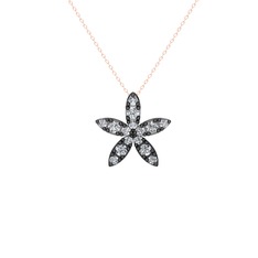 Swarovski 925 ayar siyah rodyum kaplama gümüş kolye (40 cm rose altın rolo zincir)