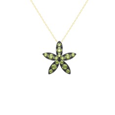 Yasemin Çiçeği Kolye - Peridot 925 ayar siyah rodyum kaplama gümüş kolye (40 cm gümüş rolo zincir) #14vr9n