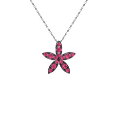Yasemin Çiçeği Kolye - Rodolit garnet 925 ayar siyah rodyum kaplama gümüş kolye (40 cm gümüş rolo zincir) #15rln86