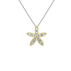 Yasemin Çiçeği Kolye - Beyaz zirkon 14 ayar altın kolye (40 cm gümüş rolo zincir) #165w8pn