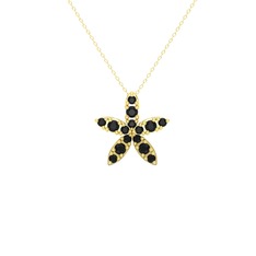 Yasemin Çiçeği Kolye - Siyah zirkon 14 ayar altın kolye (40 cm gümüş rolo zincir) #16no62n