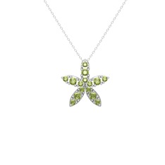 Yasemin Çiçeği Kolye - Peridot 8 ayar beyaz altın kolye (40 cm gümüş rolo zincir) #185wfya