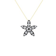 Yasemin Çiçeği Kolye - Pırlanta 925 ayar siyah rodyum kaplama gümüş kolye (0.3 karat, 40 cm altın rolo zincir) #1b9qw3e