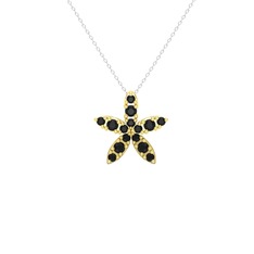 Yasemin Çiçeği Kolye - Siyah zirkon 18 ayar altın kolye (40 cm beyaz altın rolo zincir) #1brra5c