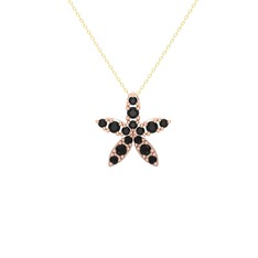 Siyah zirkon 18 ayar rose altın kolye (40 cm gümüş rolo zincir)