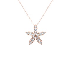 Yasemin Çiçeği Kolye - Pırlanta 18 ayar rose altın kolye (0.3 karat, 40 cm rose altın rolo zincir) #1jj161l
