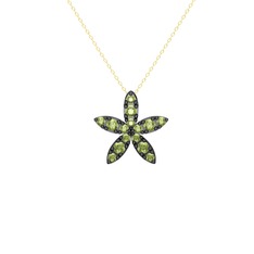 Yasemin Çiçeği Kolye - Peridot 925 ayar siyah rodyum kaplama gümüş kolye (40 cm altın rolo zincir) #1jv92ou