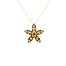 Yasemin Çiçeği Kolye - Sitrin 925 ayar siyah rodyum kaplama gümüş kolye (40 cm altın rolo zincir) #1k3nx7o