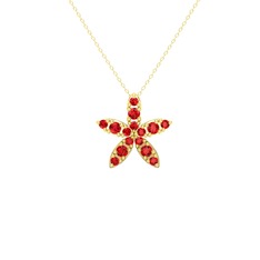 Yasemin Çiçeği Kolye - Garnet 14 ayar altın kolye (40 cm gümüş rolo zincir) #1kri3nn