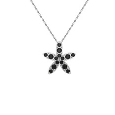 Yasemin Çiçeği Kolye - Siyah zirkon 14 ayar beyaz altın kolye (40 cm gümüş rolo zincir) #1o8jf9h