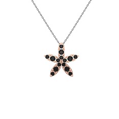 Yasemin Çiçeği Kolye - Siyah zirkon 18 ayar rose altın kolye (40 cm gümüş rolo zincir) #1oiromy