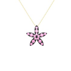 Pembe kuvars 925 ayar siyah rodyum kaplama gümüş kolye (40 cm gümüş rolo zincir)