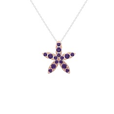 Yasemin Çiçeği Kolye - Ametist 925 ayar rose altın kaplama gümüş kolye (40 cm gümüş rolo zincir) #1sckc5v