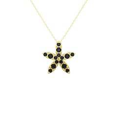 Siyah zirkon 925 ayar altın kaplama gümüş kolye (40 cm gümüş rolo zincir)
