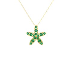 Yasemin Çiçeği Kolye - Yeşil kuvars 8 ayar altın kolye (40 cm gümüş rolo zincir) #1uejerm