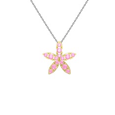 Pembe kuvars 8 ayar altın kolye (40 cm gümüş rolo zincir)