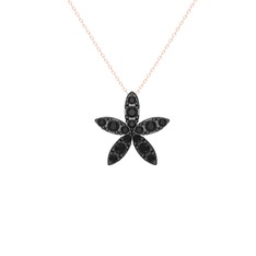 Yasemin Çiçeği Kolye - Siyah zirkon 925 ayar siyah rodyum kaplama gümüş kolye (40 cm rose altın rolo zincir) #1xobmpu