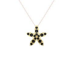 Yasemin Çiçeği Kolye - Siyah zirkon 14 ayar altın kolye (40 cm rose altın rolo zincir) #1yi2e6b