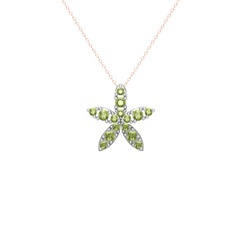 Peridot 8 ayar beyaz altın kolye (40 cm gümüş rolo zincir)