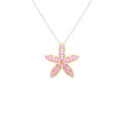 Yasemin Çiçeği Kolye - Pembe kuvars 14 ayar altın kolye (40 cm rose altın rolo zincir) #3cnk5e