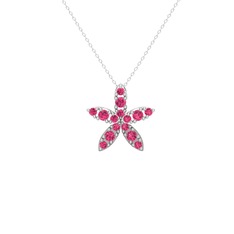 Yasemin Çiçeği Kolye - Rodolit garnet 925 ayar gümüş kolye (40 cm beyaz altın rolo zincir) #3h7ac3