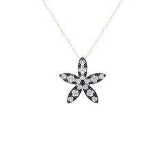 Pırlanta 925 ayar siyah rodyum kaplama gümüş kolye (0.3 karat, 40 cm rose altın rolo zincir)