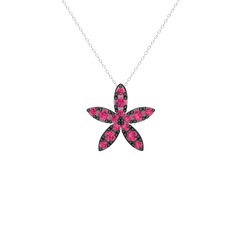 Yasemin Çiçeği Kolye - Rodolit garnet 925 ayar siyah rodyum kaplama gümüş kolye (40 cm beyaz altın rolo zincir) #4beq24