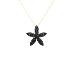 Yasemin Çiçeği Kolye - Siyah zirkon 925 ayar siyah rodyum kaplama gümüş kolye (40 cm altın rolo zincir) #54pzav
