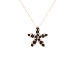 Yasemin Çiçeği Kolye - Siyah zirkon 925 ayar rose altın kaplama gümüş kolye (40 cm rose altın rolo zincir) #5l14iq