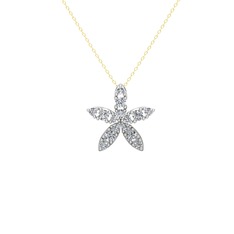 Yasemin Çiçeği Kolye - Swarovski 8 ayar beyaz altın kolye (40 cm altın rolo zincir) #6xfj87